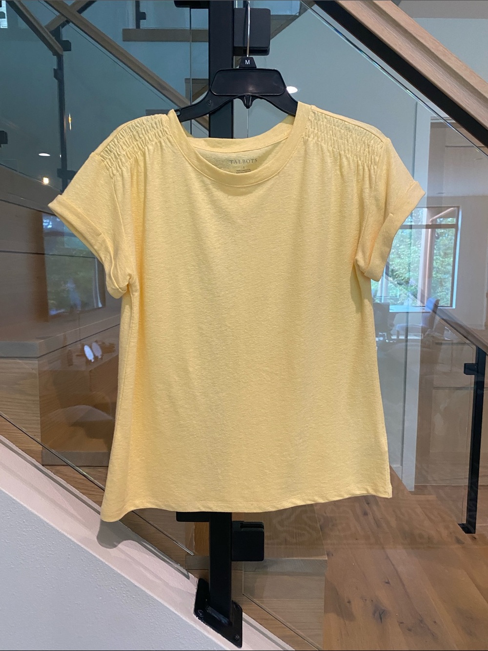 Talbots Pale Yellow Short-Sleeve Tee with Shirred Shoulders